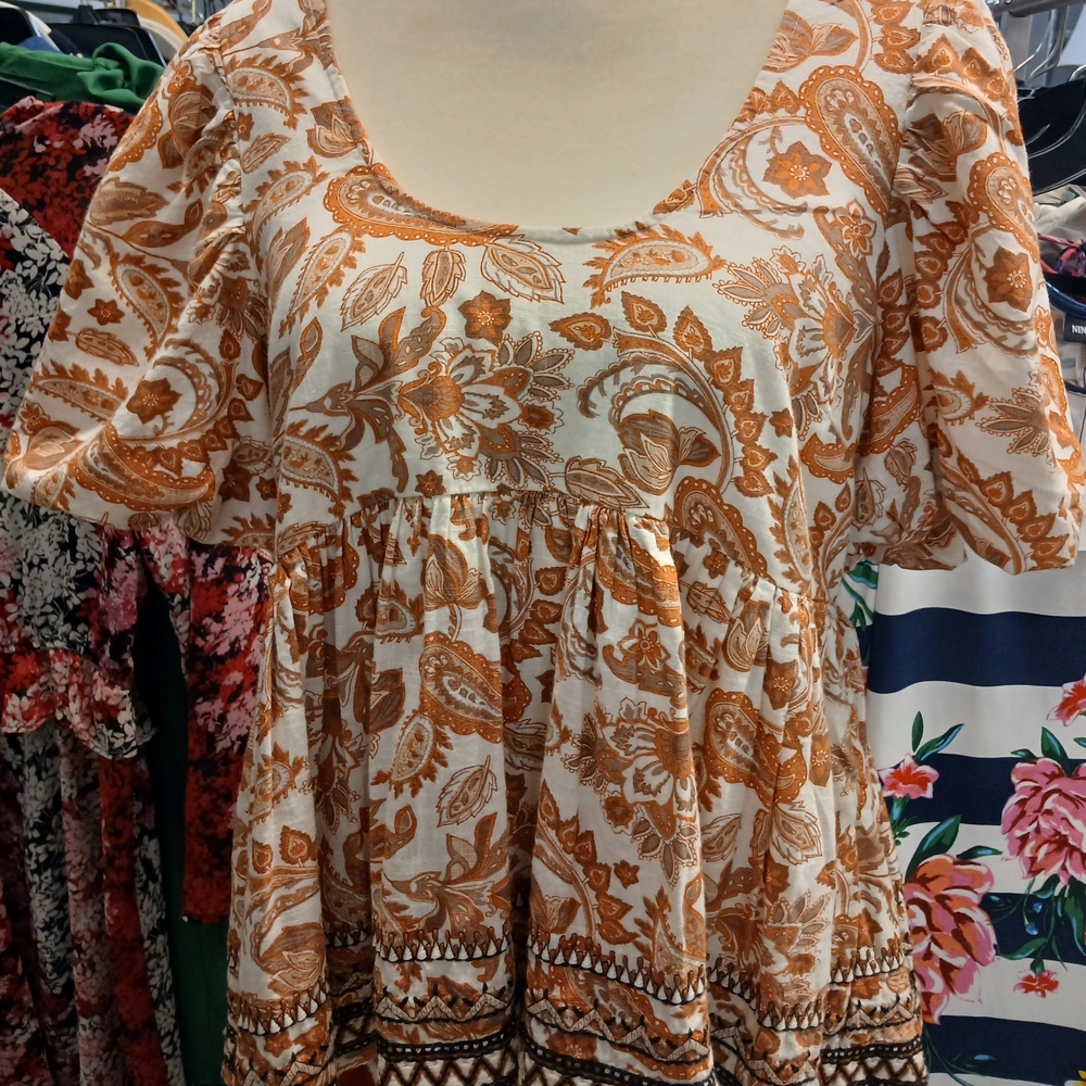 Anthropologie Orange and Cream Paisley Blouse